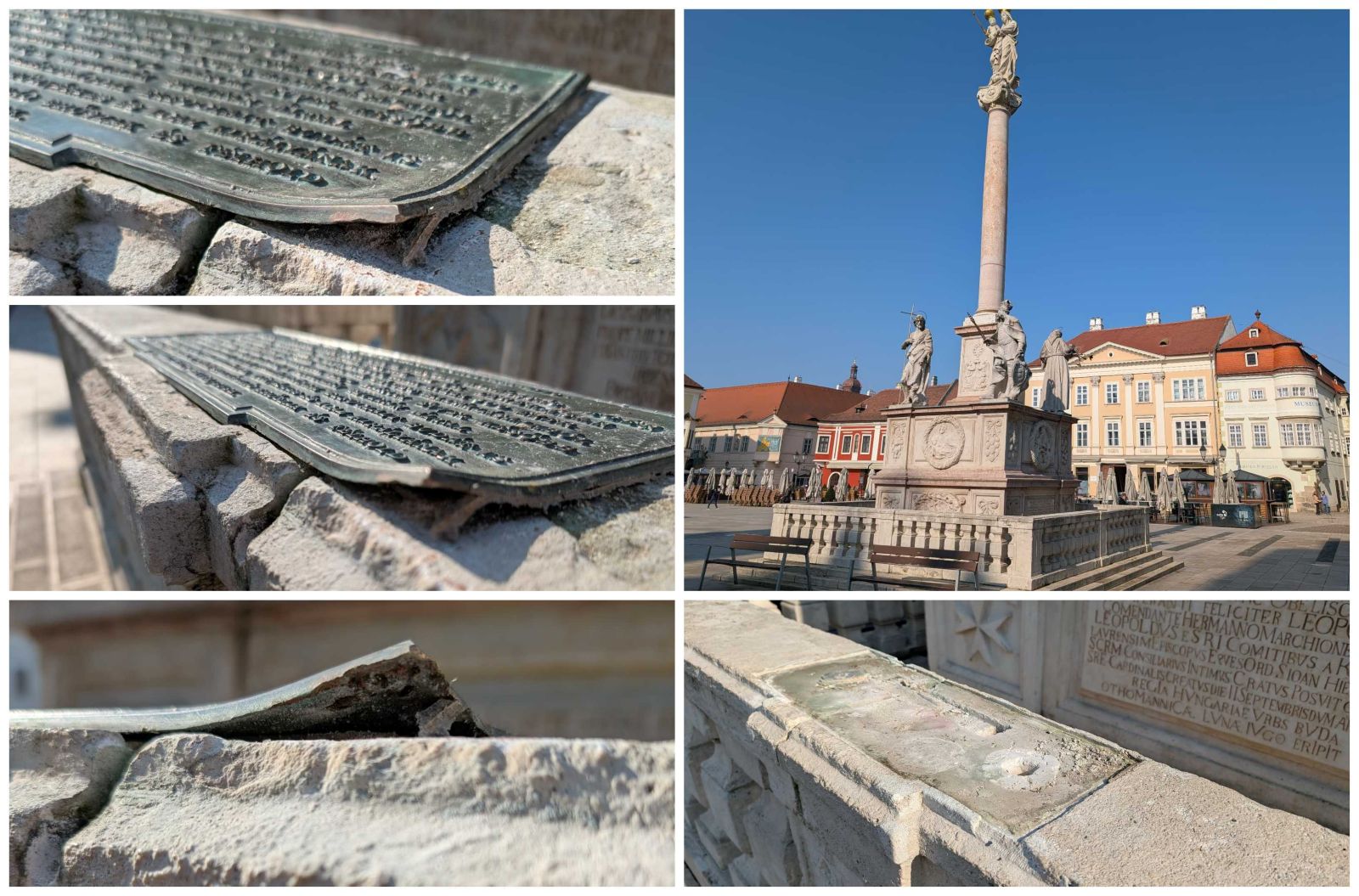 Vandálok rongálták meg a Mária-oszlopot a Széchenyi téren